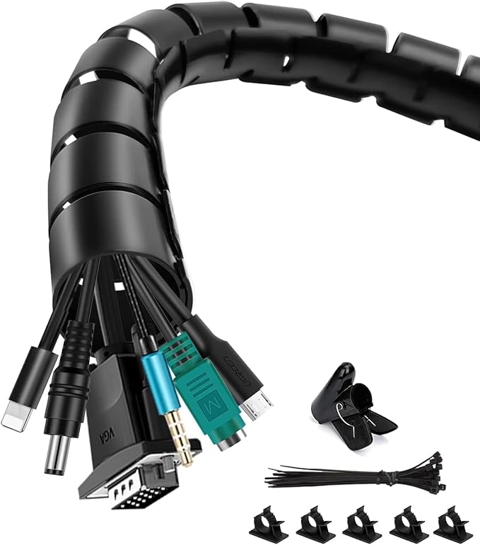 shinfly Kabelmanagement Kit 2x1,5m Kabelschlauch 16+22mm mit 20 Kabelbindern, 5 Clips für TV Computer – NOT-CTC01