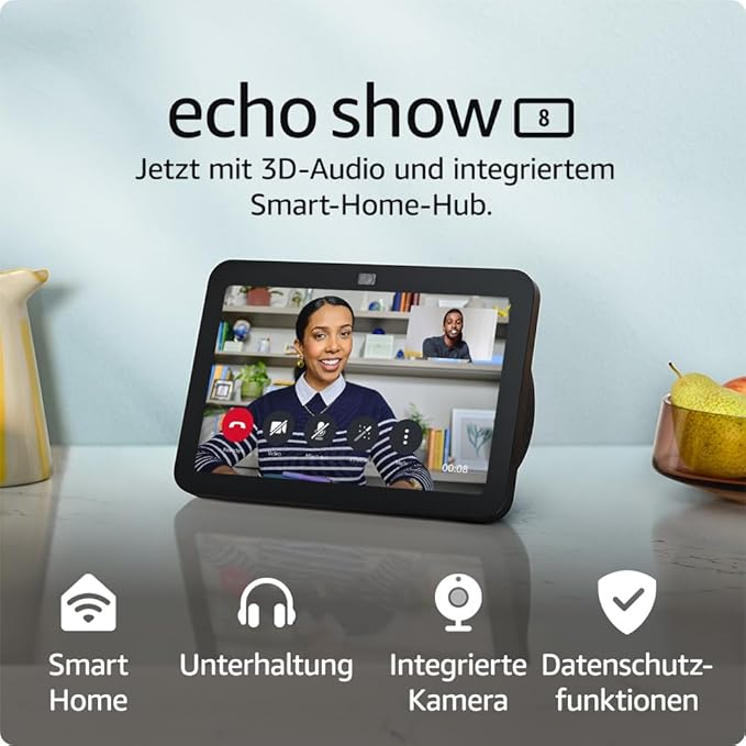 N/A Echo Show 8 (Neueste Generation) | Smarter HD-Touchscreen mit 3D-Audio, Smart-Home-Hub und Alexa | Anthrazit