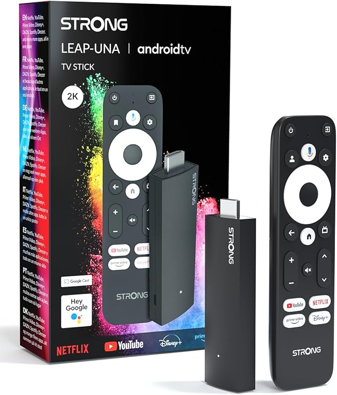 STRONG Leap-UNA Android TV Streaming Stick mit WiFi, Chromecast, HDR10+, Dolby Audio & Netflix