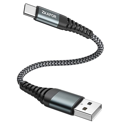 ZKAPOR USB-C Schnellladekabel Kurz 30cm Nylon 3A kompatibel mit iPhone 15, Samsung Galaxy S24/S23, Huawei P40/P30, Google Pixel – Z0317