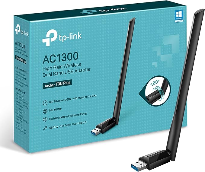 TP-Link Archer T3U Plus AC1300 USB WLAN Stick mit High-Gain-Antenne, Dualband bis 1300 Mbit/s, kompatibel mit Windows und Mac