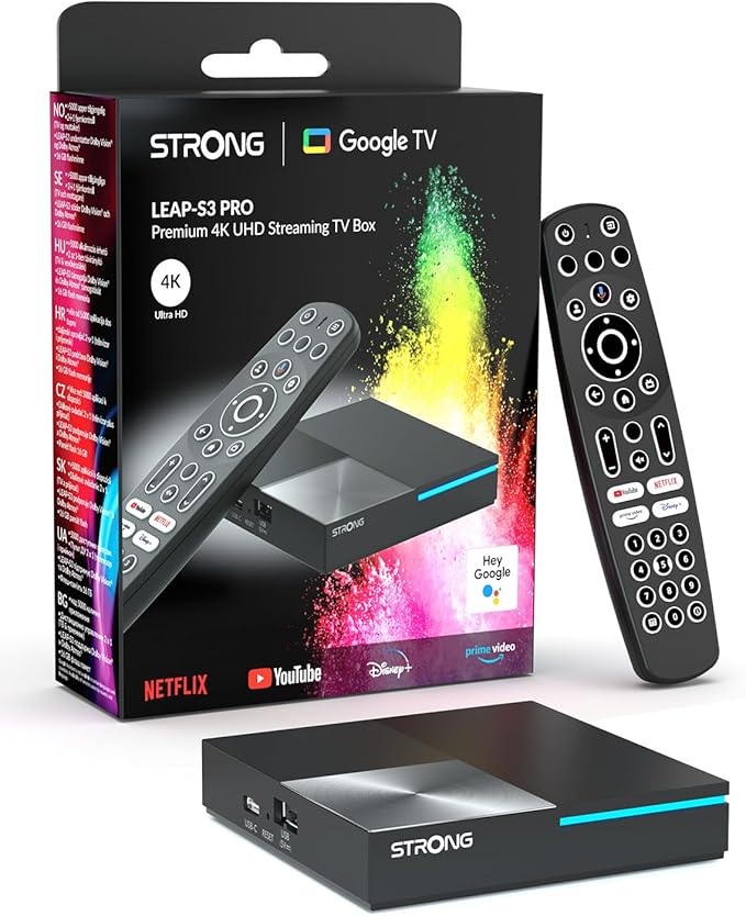 STRONG LEAP-S3 Pro 4K UHD Google TV-Streamingbox mit Android 12, 4GB RAM + 32GB Speicher, Wi-Fi 6, Dolby Vision & Dolby Atmos