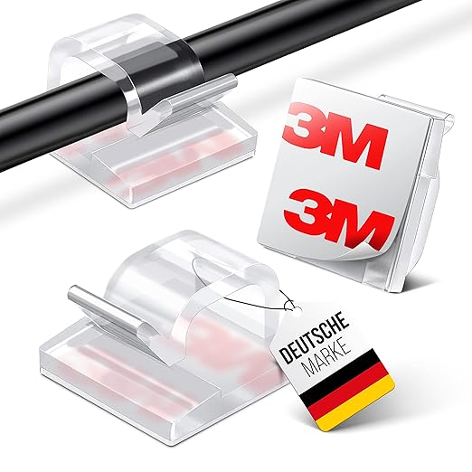 MYMIND Kabelhalter selbstklebend 50 Stück mit 3M Kleber Indoor & Outdoor transparent - Kabelclips für Kabelmanagement und Kabelbefestigung