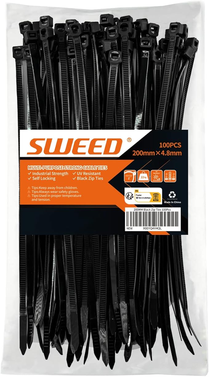 MING XIN YU SWEED Kabelbinder 200mm x 4,8mm, 100 Stück UV-beständig, 22 kg Zugfestigkeit für Innen- und Außenbereich
