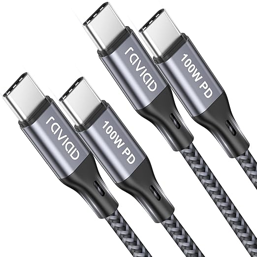 RAVIAD USB-C auf USB-C Kabel 2x 2M 100W PD Schnellladekabel mit E-Marker Chip für iPhone 16/15, Samsung Galaxy S24/S23, MacBook, Huawei