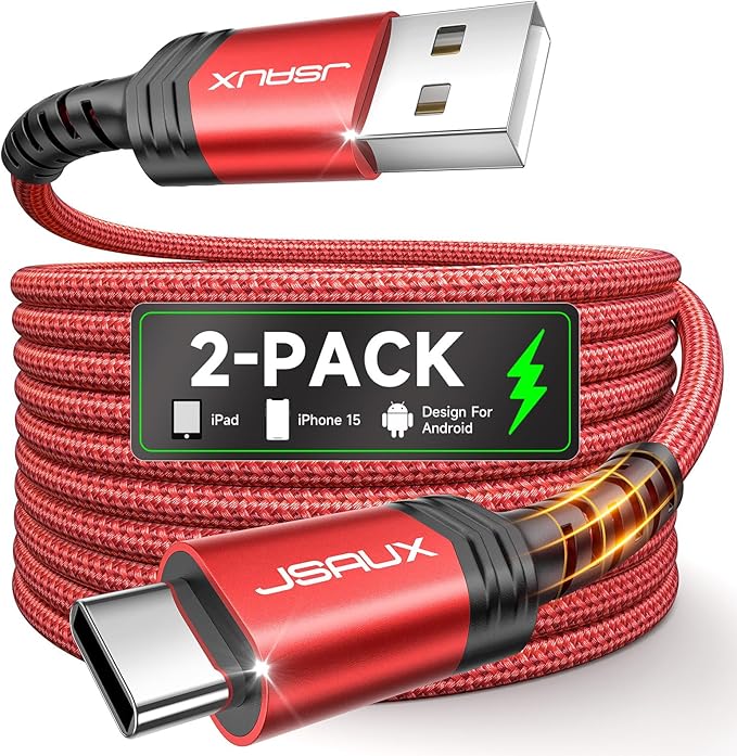 Nein Auslaufartikel (Produktion durch JSAUX USB-C Kabel 3.1A 2m 2 Stück rot Schnellladekabel kompatibel mit Samsung Galaxy iPhone PS5 Controller