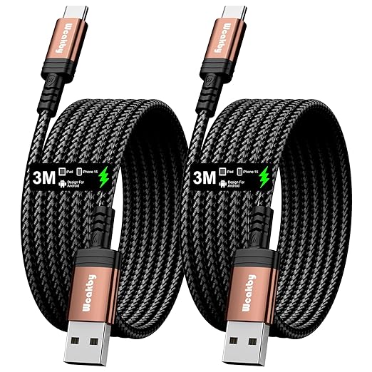 Wcakby USB-C Ladekabel 2x 3m mit 3.1A Schnellladung für iPhone 16/15 Pro Max, Samsung Galaxy S24/S23 & mehr – RIV000030