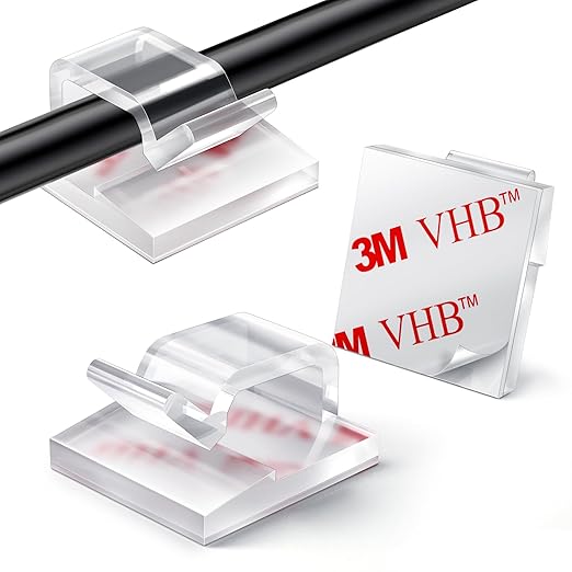 KGROTE 100 Stück Kabelhalter selbstklebend, Kabelführung Organizer Kabelclips Outdoor für Kabelmanagement & Lichterketten, transparent RYK-0