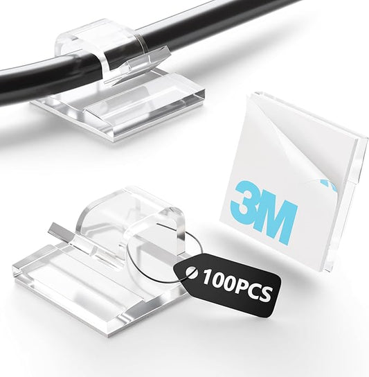 Tesmax 100 Stück Kabelhalter selbstklebend mit 3M-Kleber für Kabelmanagement, transparent – 100