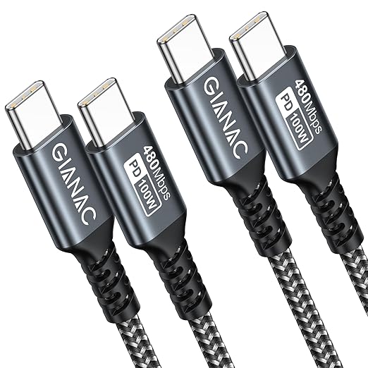 GIANAC 100W USB-C auf USB-C Kabel 2er Pack 2M Schnellladekabel PD 5A mit E-Mark Chip für iPhone 15 Pro MacBook Samsung Galaxy