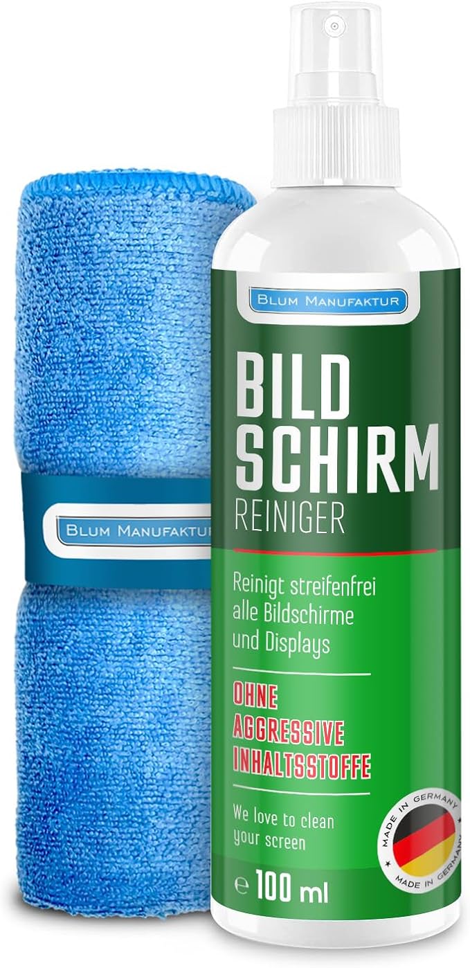 Nein Auslaufartikel (Produktion durch BLUM Manufaktur Bildschirmreiniger 100ml + Mikrofasertuch 30x30 cm für TV, Laptop, Handy